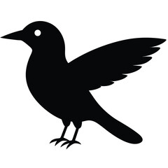 Black silhouette of a bird with one wing raised against a white background