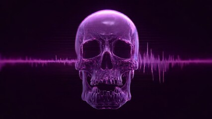 Futuristic Glowing Skull with Audio Equalizer Waves on Dark Background for Music Visualization and Gothic Electronic Party Animation, Video - Powered by Adobe