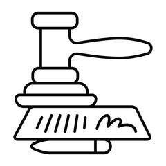 Document with pen and wooden gavel thin line icon, family lawyer concept. Vector graphics. Signed contract and judge hammer sign on white background, style mobile or design.