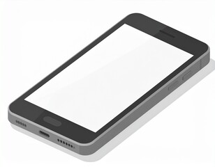Isometric single smartphone with blank screen, grey tone, PNG on transparent background