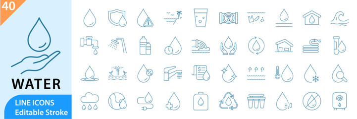 Water thin line icons set. Water icons set. Water Drop symbol. Vector illustration.