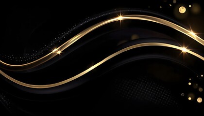 Elegant black background with flowing soft golden lines.