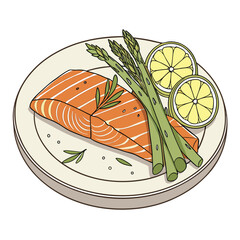 Grilled Salmon with Asparagus and Lemon.