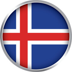 Fototapeta premium round icon of icelandic national flag with red nordic cross on blue background isolated on white design