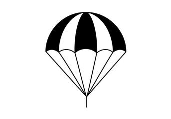 A blackandwhite parachute with alternating stripes held by lines converging at a point below