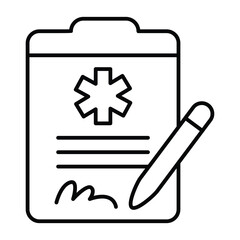 Experiment agreement with signature and pen thin line icon, pharmacy concept. Vector graphics. Document for medical test sign on white background, style mobile or design.