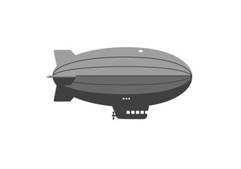 A gray zeppelin with a dark gondola and propeller against a white background © Adi