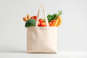 Reusable Tote with Food Items, Clean Minimal Scene