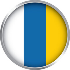 Fototapeta premium round icon of canary islands regional flag with vertical tricolor white blue yellow design isolated on white