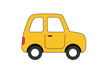 A simple yellow cartoon car is depicted on a white background