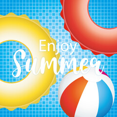 Enjoy Summer. Swimming pool hand drawn illustration.