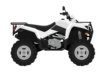 A white allterrain vehicle with black accents is positioned against a white backdrop