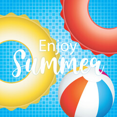 Enjoy Summer. Swimming pool vector hand drawn illustration.