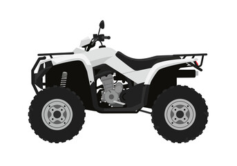 A white ATV with black tires and trim stands against a plain white background