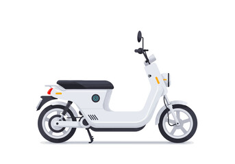 Obraz premium A white electric scooter stands with a side mirror