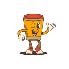 Coffee cup mascot featuring playful wink perfect for branding, social media, marketing, and promotional projects in cafes and coffee shops. Friendly character design to engage and attract customers
