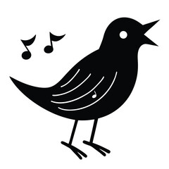 Stylized black silhouette of a singing bird with musical notes