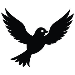 Black silhouette of a bird with wings spread wide in flight