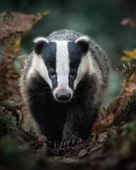 Earthy Toned Image of a Badger in the Forest Undergrowth