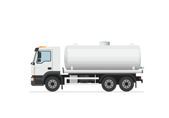 Fototapeta premium A white tank truck with dark wheels on a white background