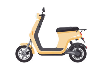 Obraz premium A yellow electric scooter is positioned on a white background facing left