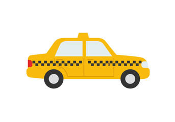 A yellow taxi cab is illustrated with black and white checkerboard pattern along its side