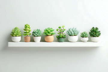 Clean Minimal Shelf with Small Potted Succulent Plants