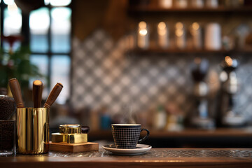 Barista Tools Arranged Neatly Beside a Steaming Coffee Cup