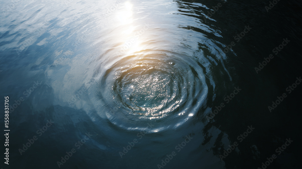 Poster overhead shot of water with ripples, sunlight reflection, and calm surface creating peaceful mood