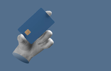 Card in hand. Human finger holding plastic credit card for purchase, payment, and transaction.