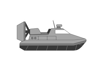 Gray hovercraft illustration with visible propeller and cab details
