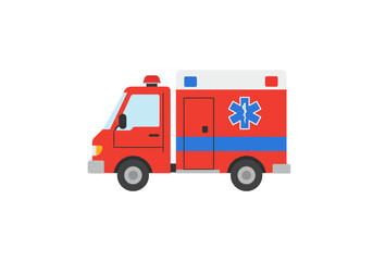 Red ambulance graphic with blue Star of Life two wheels and grey bumper