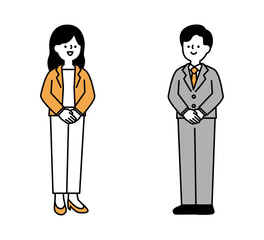 笑顔のビジネスパーソンのシンプルな全身イラスト素材