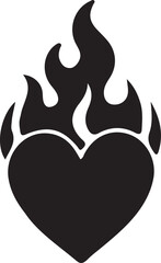 Fiery Heart Emblem Burning with Passion Silhouette Design, Representing Love, Intense Emotions, and Boldness in a Graphic Style