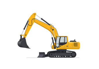 Yellow excavator with a bucket on the end of the arm