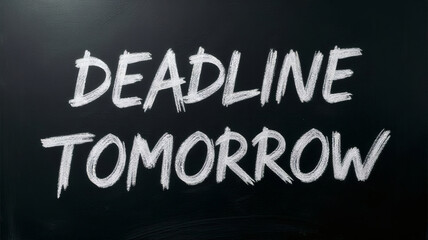 Obraz premium Deadline Tomorrow Chalk Text on Blackboard or Chalkboard