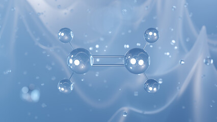 ethylene molecular structure, 3d model molecule, plant hormone structural chemical formula view from a microscope