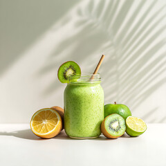 Nutrient-Rich Drink in Transparent Jar with Straw