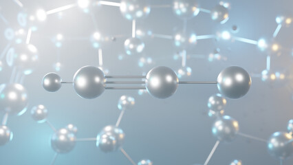 fulminic acid molecular structure, 3d model molecule, isomer of isocyanic acid structural chemical formula view from a microscope