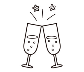 乾杯するワイングラスのイラスト／パーティー・お祝い・記念日用向け線画素材イラスト