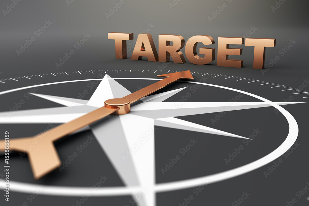 Poster golden compass arrow pointing toward the word 