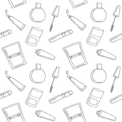 Makeup cosmetics seamless pattern, hand drawing, vector illustration
