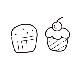 かわいいカップケーキ2個セットのイラスト／デザートやお祝い・メニュー向け線画イラスト