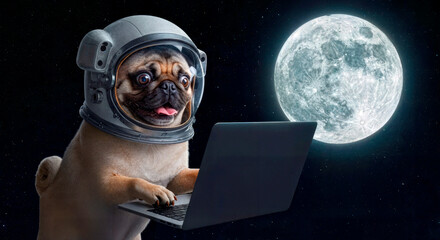 Pug feliz no espaço