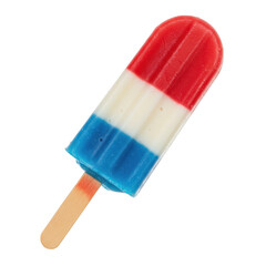 A refreshing red white and blue rocket pop popsicle on a wooden stick isolated on transparent background for summer celebrations