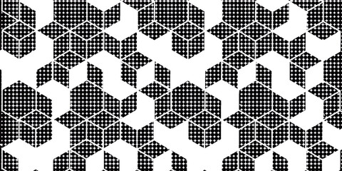 Black and white grunge hexagon pattern with distortion for background
