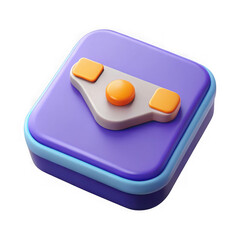 Modern 3d rendered abstract object with purple and blue layers and orange buttons isolated on transparent background