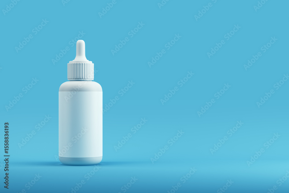 Poster blank white cosmetic dropper bottle mockup on light blue gradient background for product branding an
