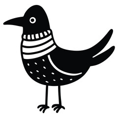 Stylized black bird with white stripes on its neck and dots on its body