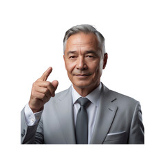 Confident Mature Asian Businessman Pointing Up - Leadership, Idea, Success